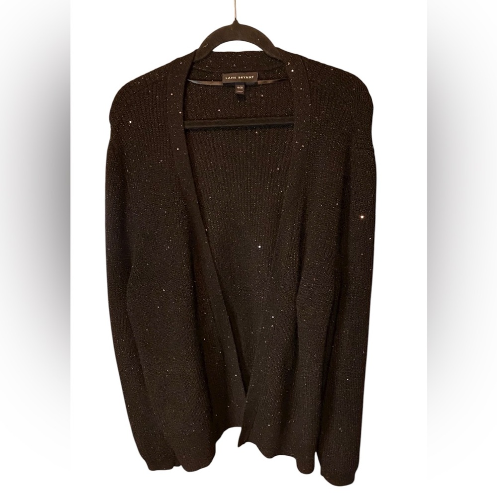 Lane Bryant Black Sequin Knit Open Sweater Size 18/20 Plus Size Cardigan